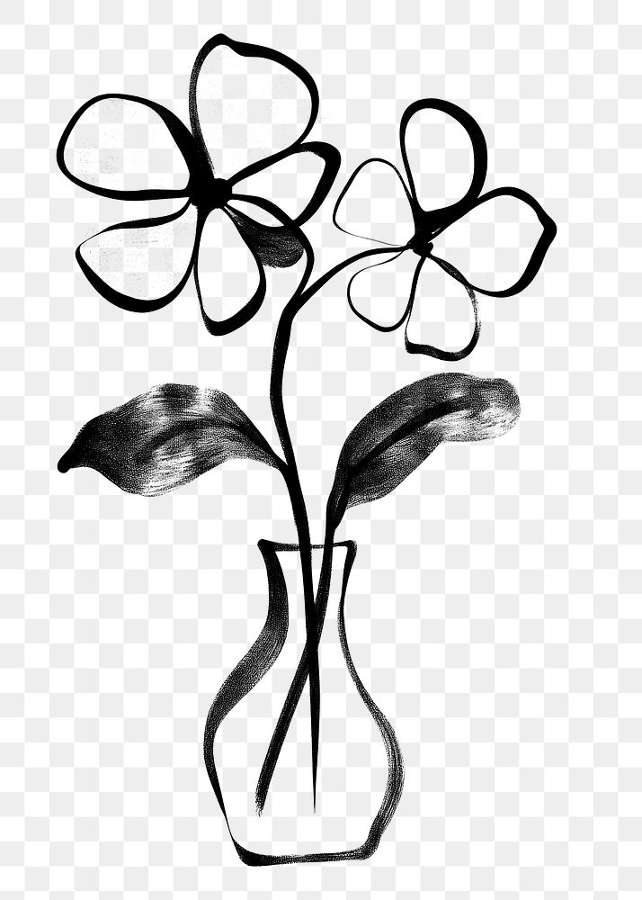 PNG Flower in a vase drawing black line.