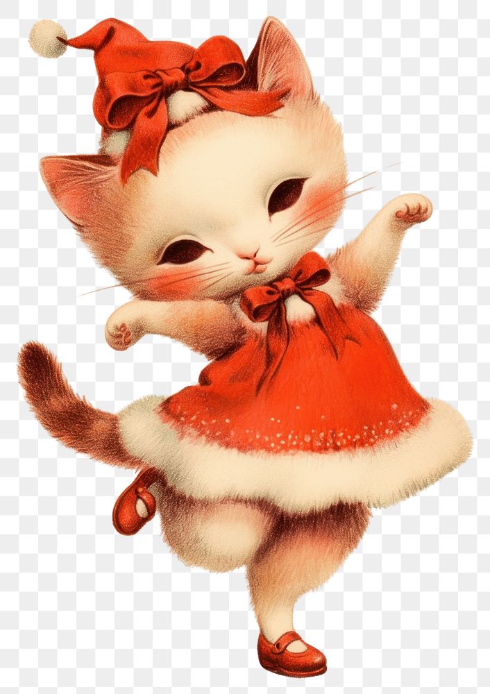 PNG Cat wearing christmas hat character dancing animal mammal art.