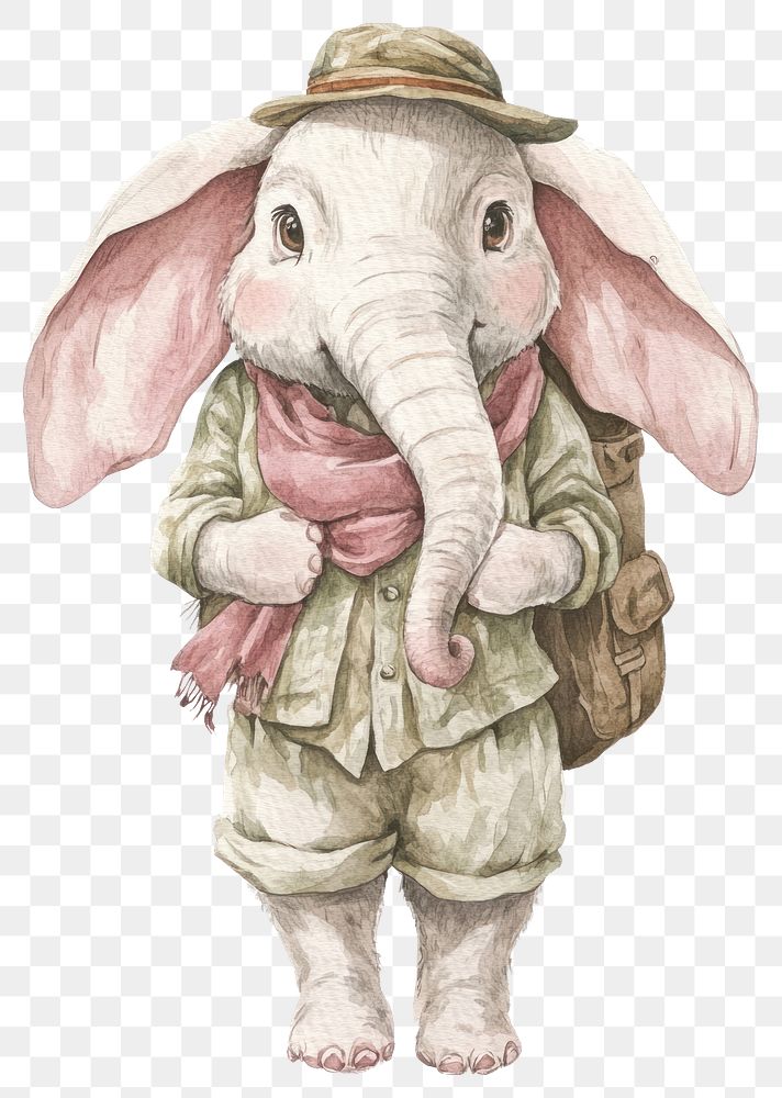 PNG A rabbit carry a big elephant illustration watercolor clothing.