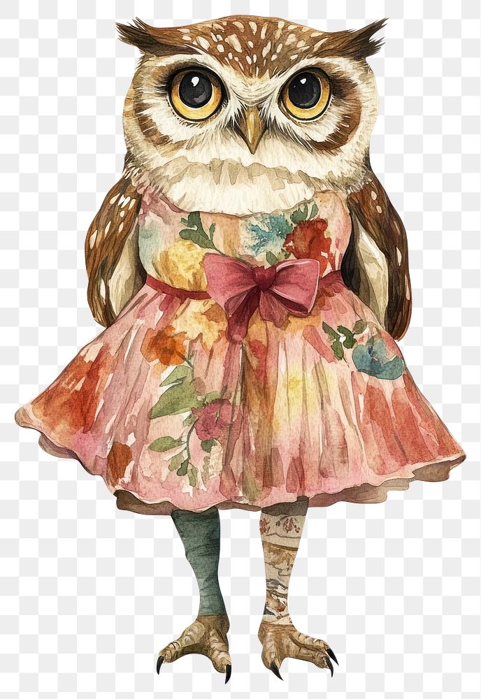 PNG An owl wearing ballet dress art illustration watercolor.