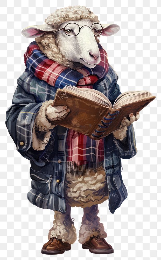 PNG A sheep reading a book clothing illustration character.