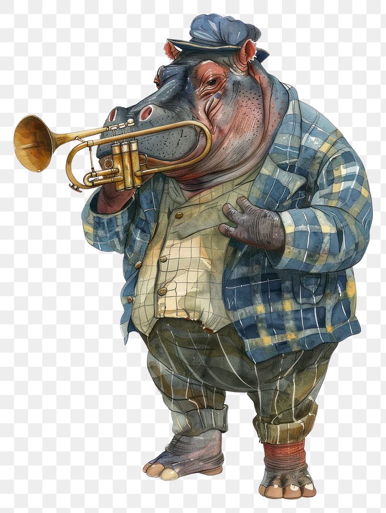 PNG Hippo playing trumpet watercolor illustration clothing hippo.