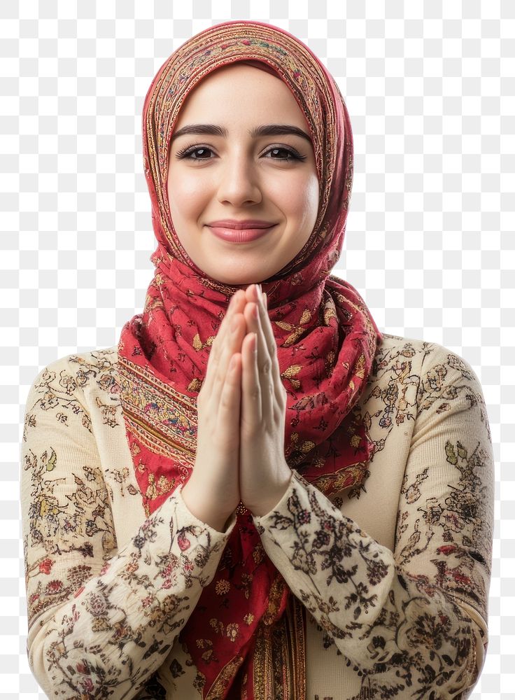 PNG Muslim woman clapping happy smile scarf.