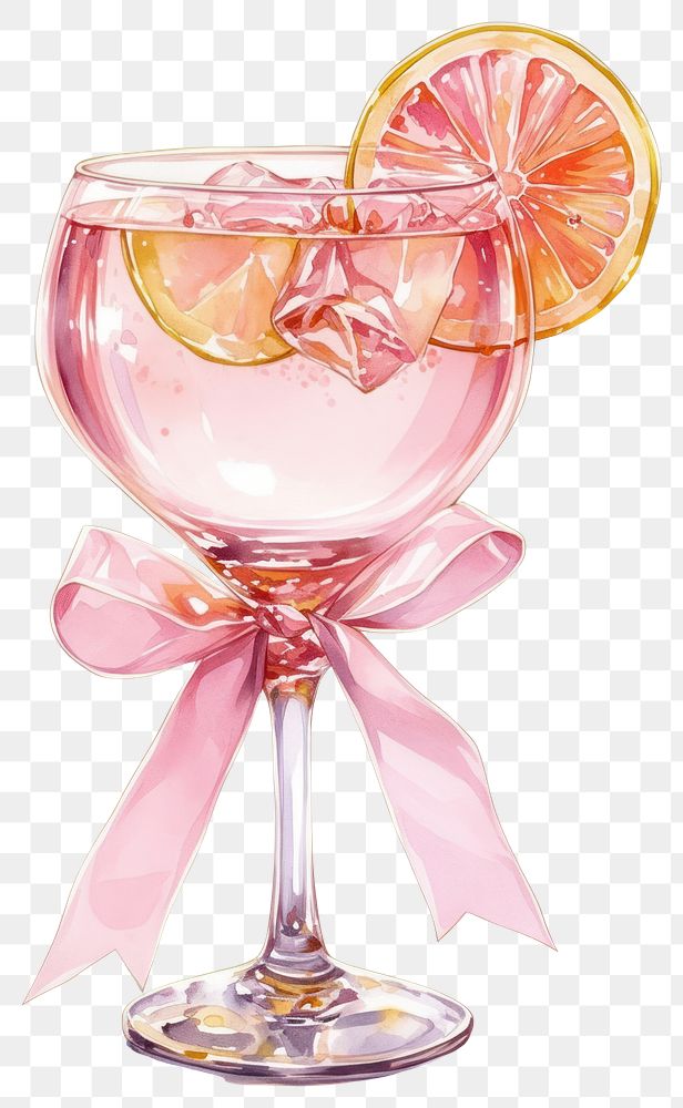 PNG Pastel soft pink coquette drinks illustration watercolor cocktail.