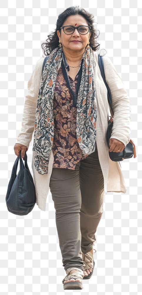 PNG Middle age indian woman walking casual modern.