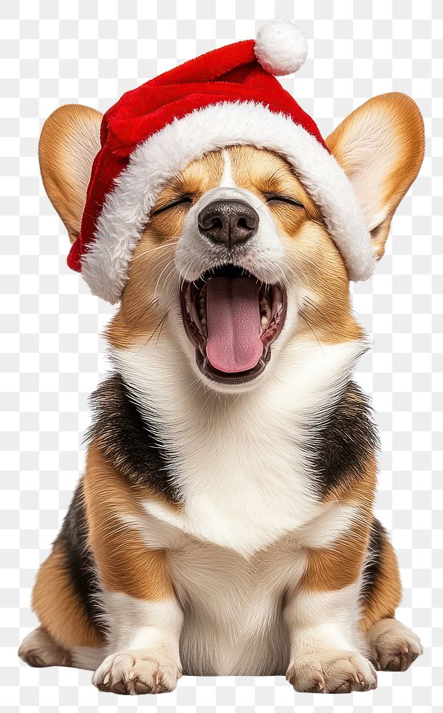 PNG A corgi puppy yawning wearing christmas hat animal dog pet.