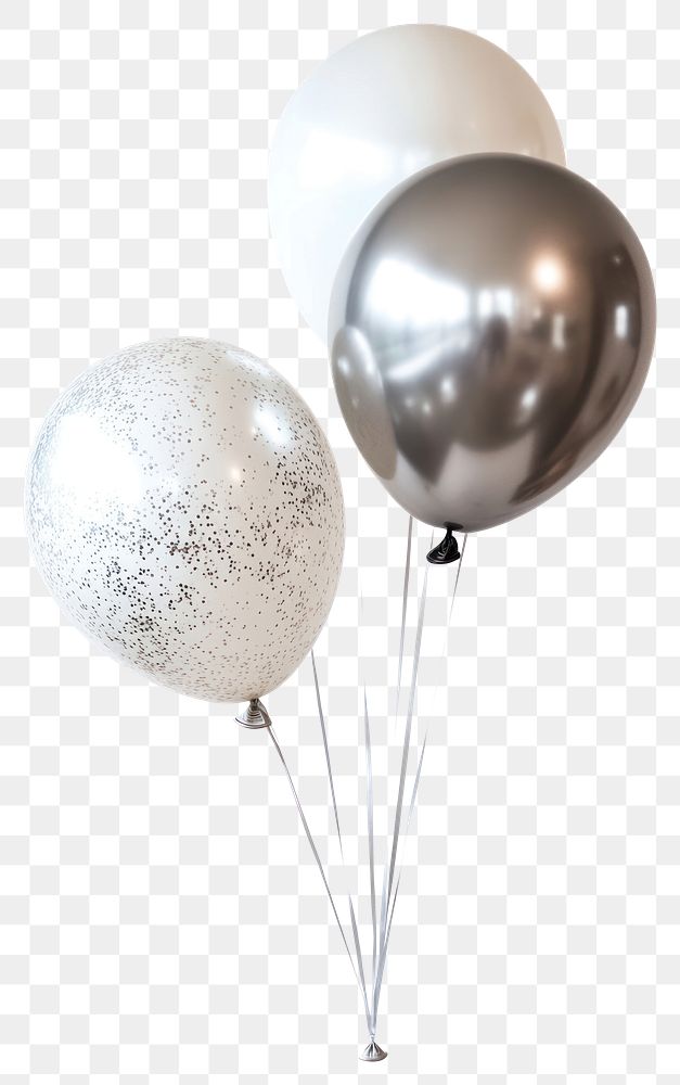 PNG White and silver balloons celebration decoration metallic.