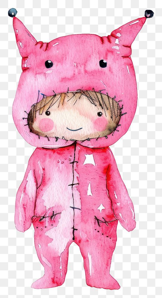 PNG Kid wearing halloween costume illustration watercolor cute.