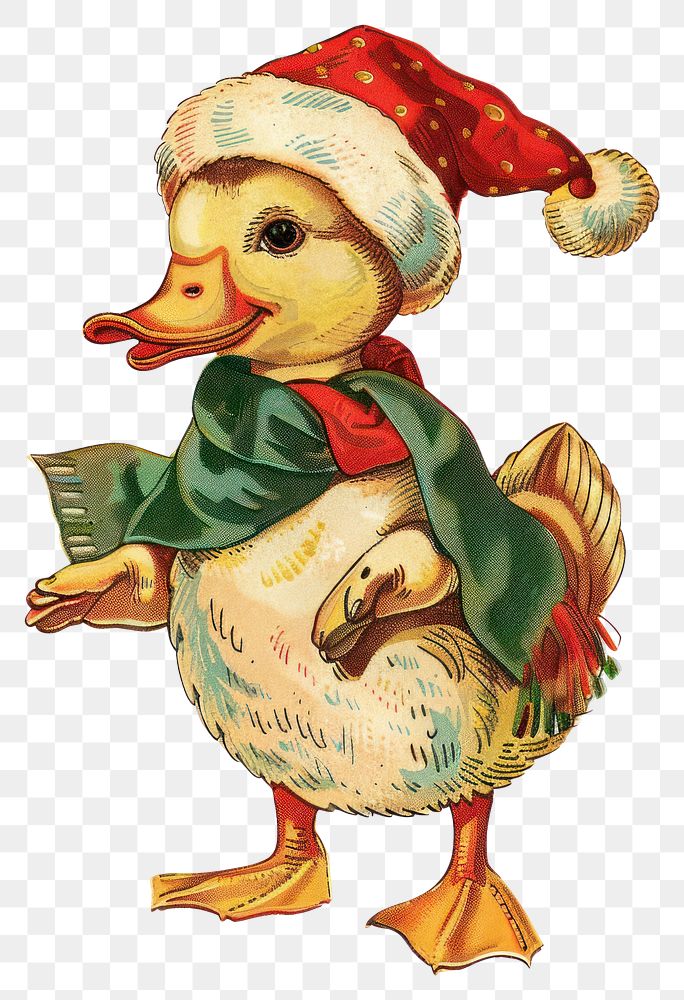 PNG Duck character christmas vintage animal.