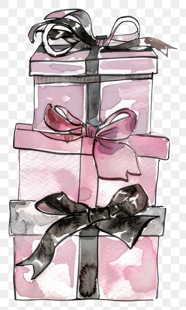 PNG Gift boxs illustration ribbon watercolor.