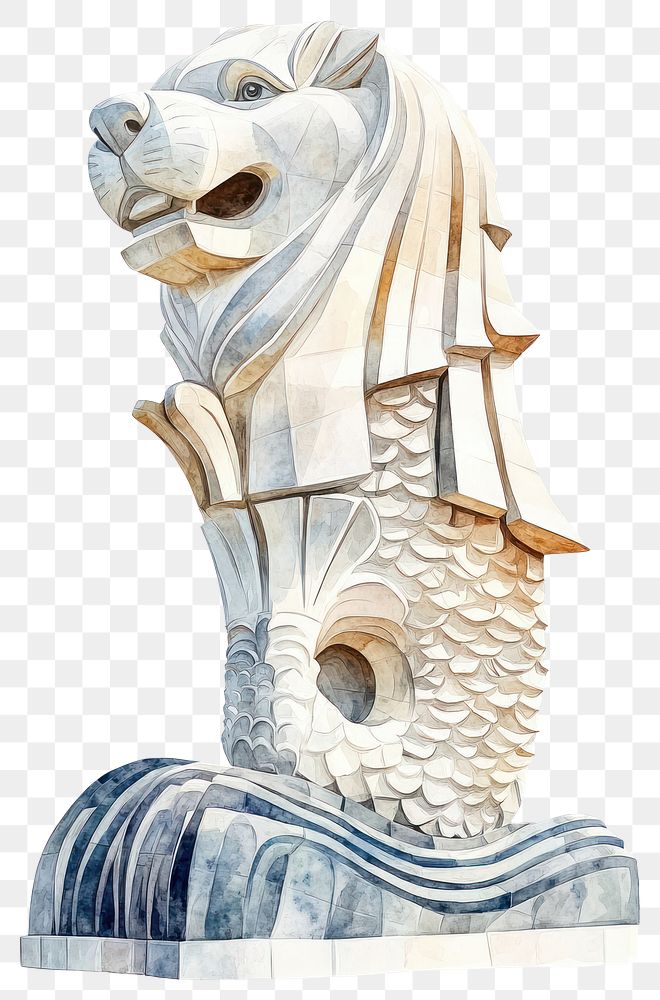 PNG Singapore statue Merlion watercolor sculpture singapore.