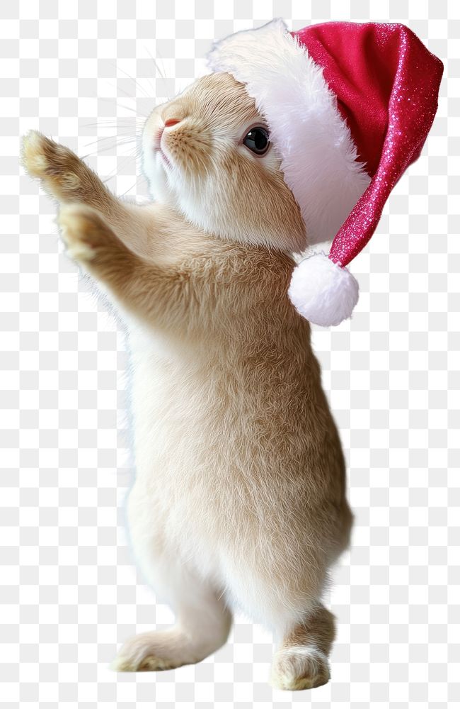 PNG Bunny wearing pink santa claus hat christmas animal rabbit.