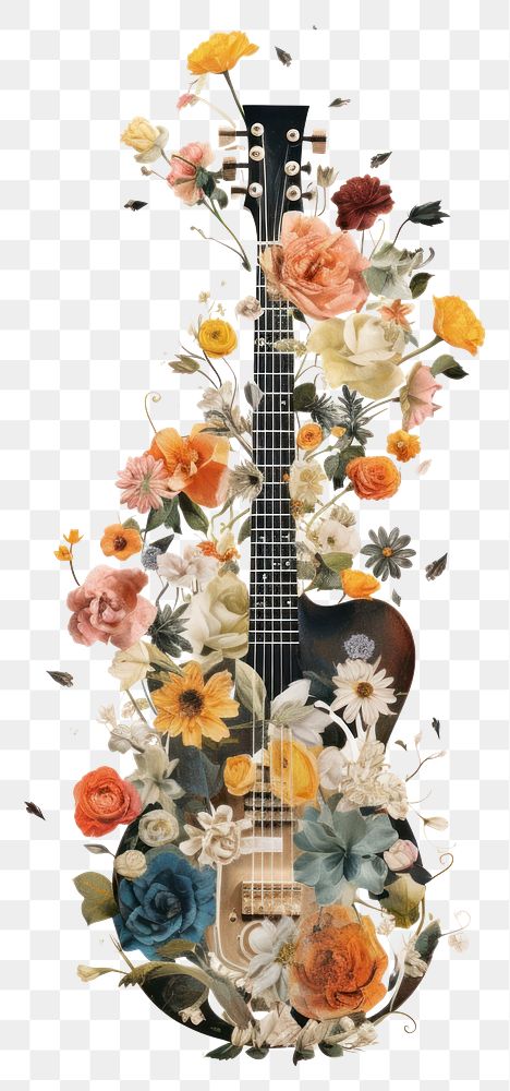 PNG Flower Collage person holding guitar pattern flower graphics.