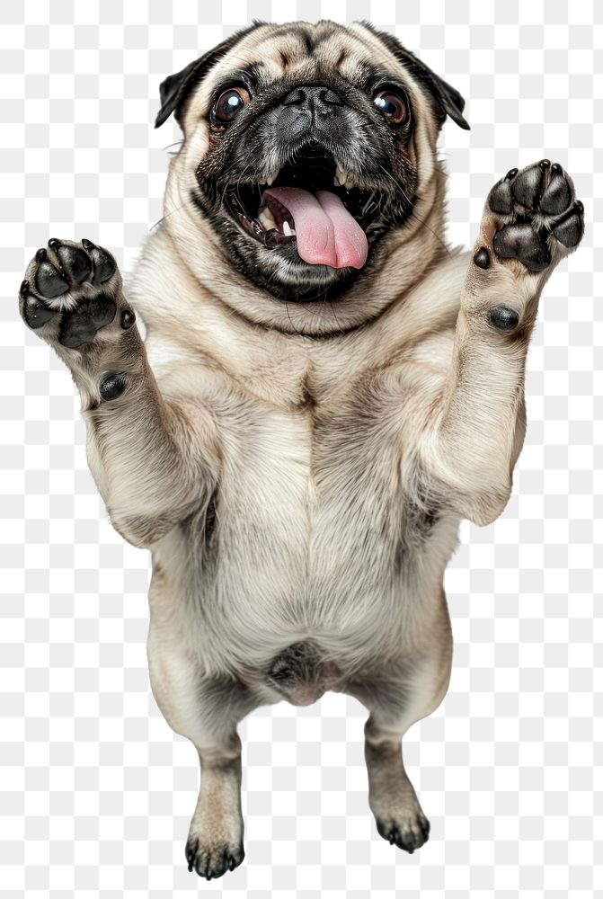 PNG A Pug dog is jumping up pug photography animal.