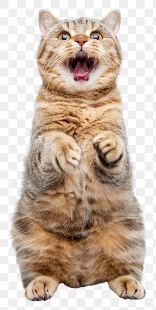 PNG A Scottish Fold cat is jumping up photography expression background.