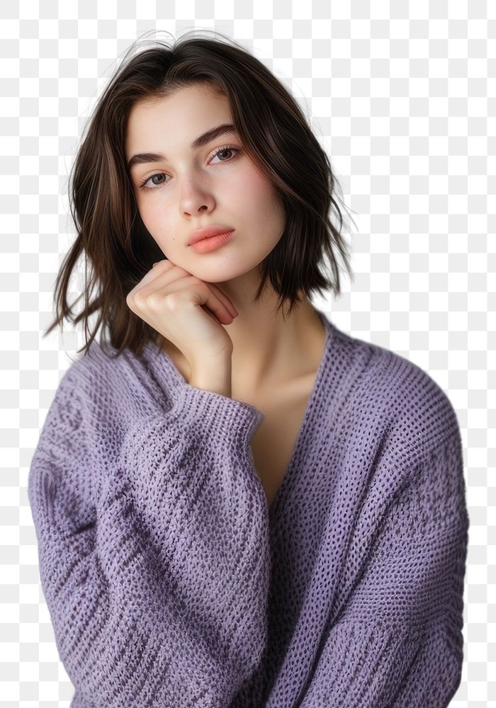 PNG An attractive young adult woman with shoulder-length hair background portrait sweater.