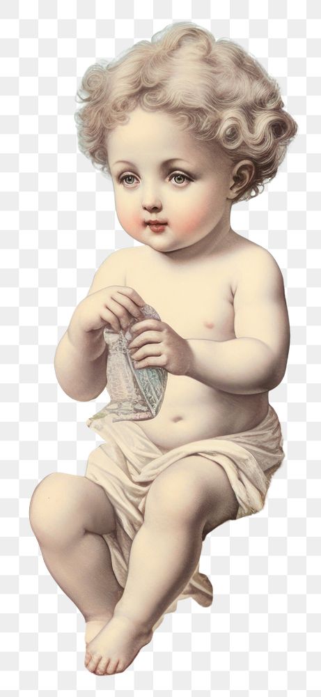 PNG Wallpaper ephemera pale cherub painting angel baby.