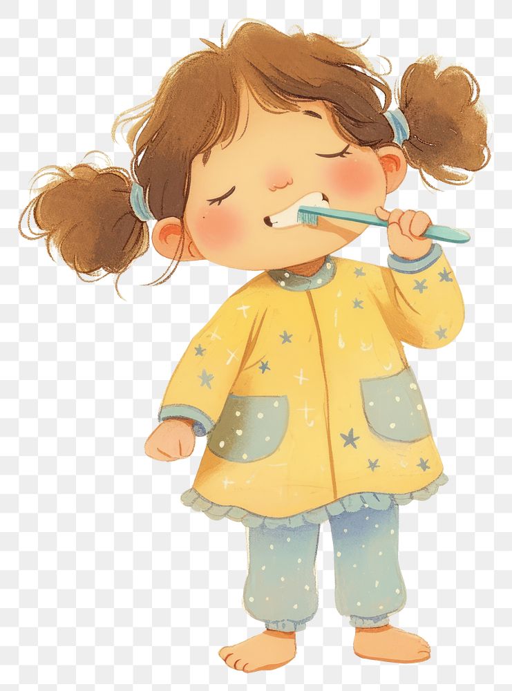 PNG A cute girl Brushing teeth illustration children's brushing.