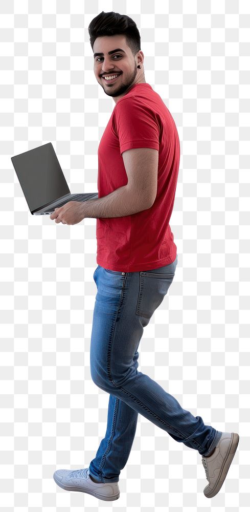 PNG Man in straight leg jeans laptop background standing.