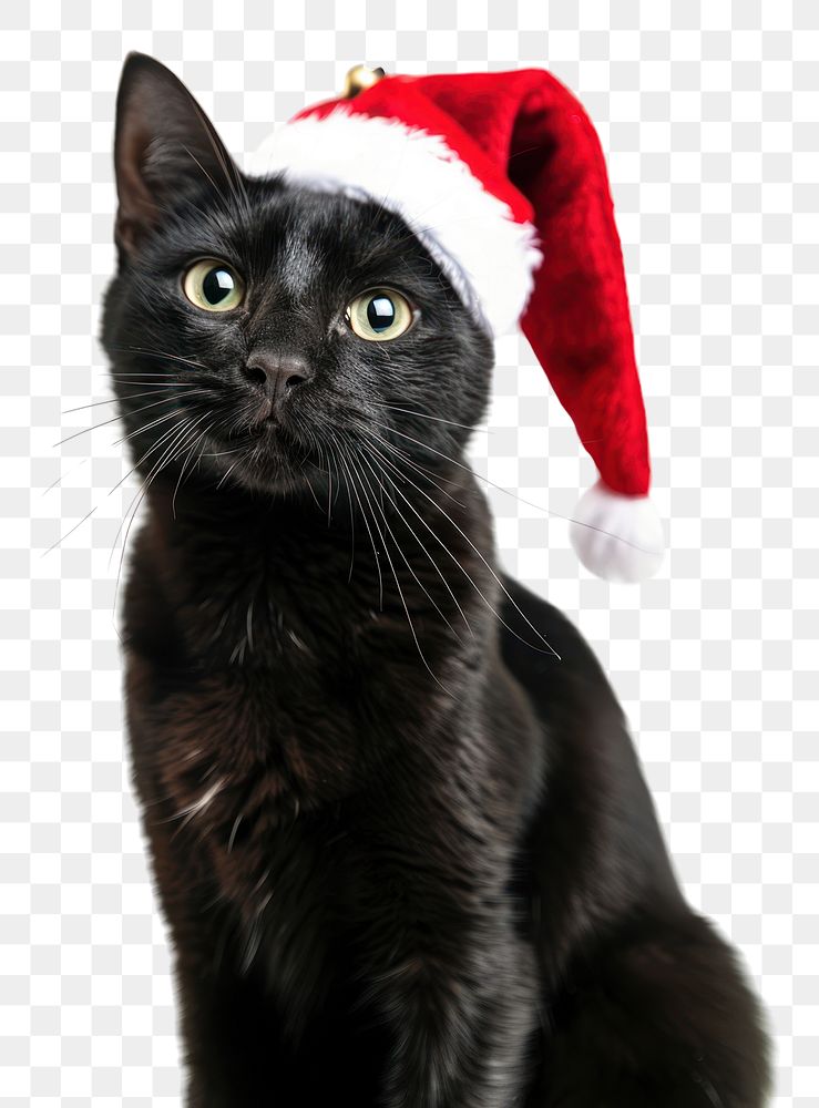 PNG Cat wearing a santa hat animal black pet.