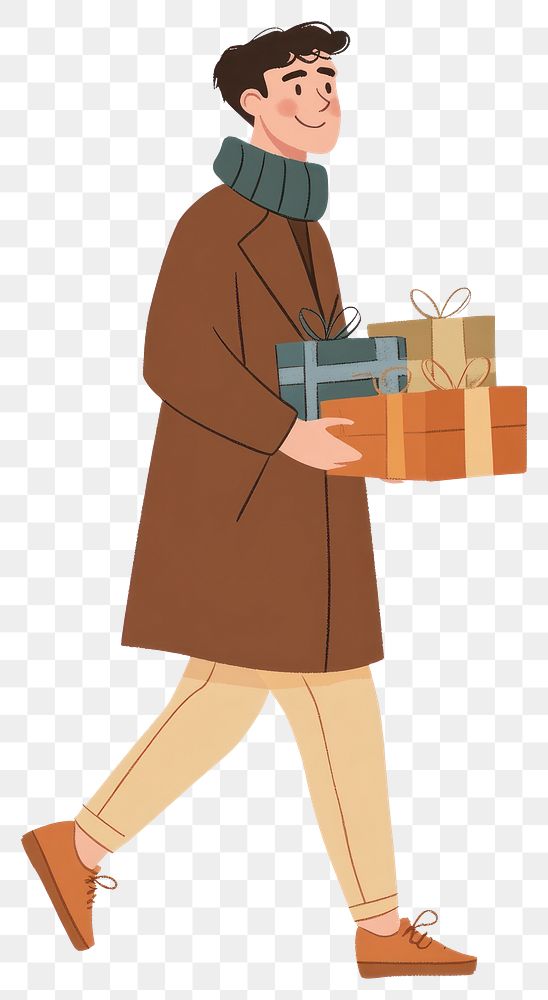 PNG Man carrying gift boxes illustration clothing gifts.