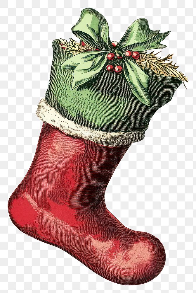 PNG Christmas sock illustration stocking vintage.