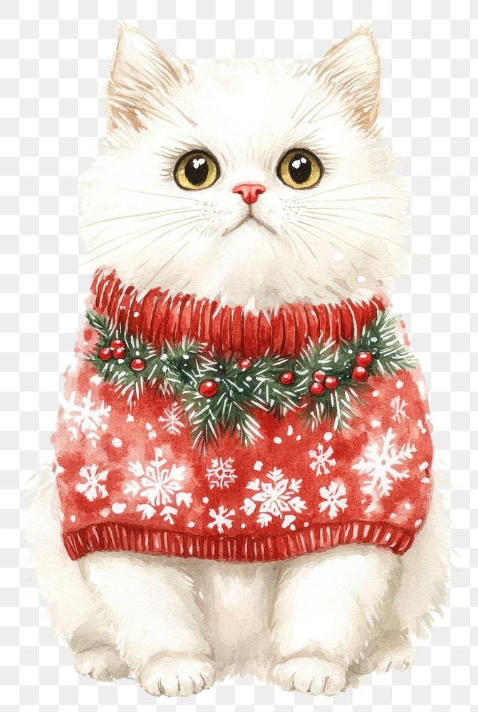 PNG Persian Cat wearing Christmas sweater christmas cat art.