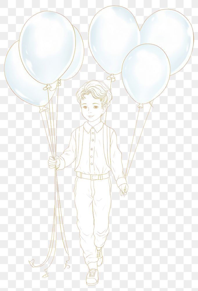 PNG A boy with balloons Alphonse Mucha style drawing sketch white.