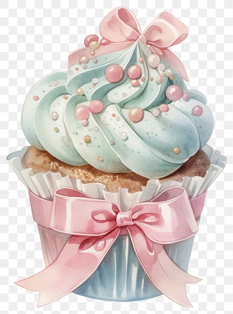 PNG Pastel coquette cupcake illustration watercolor dessert.