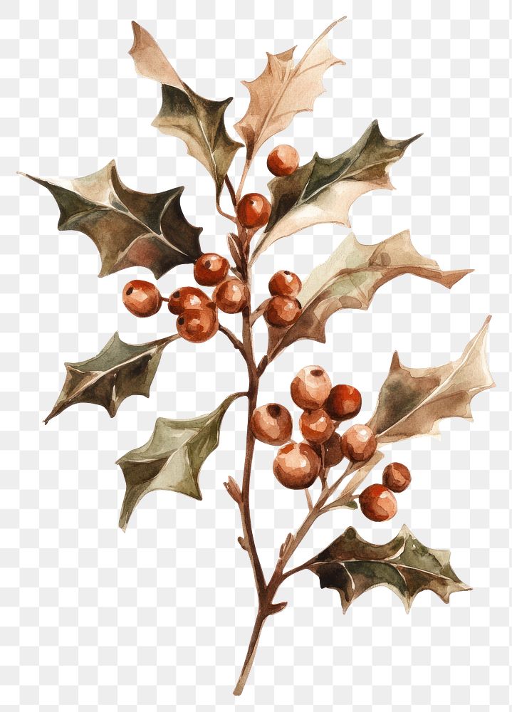 PNG Holly illustration watercolor christmas.