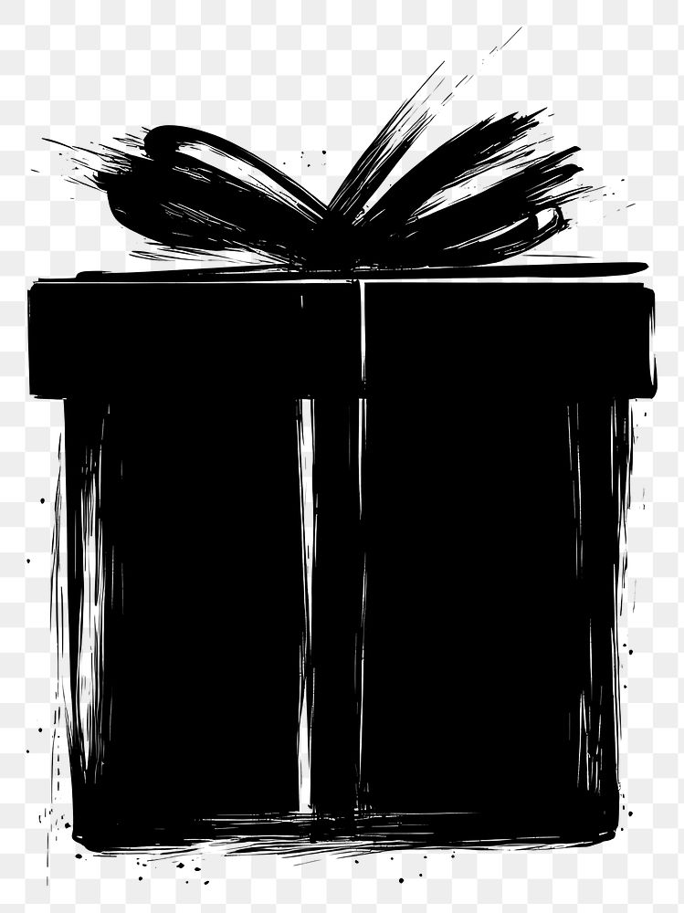 PNG Gift box brush stroke black white illustration.