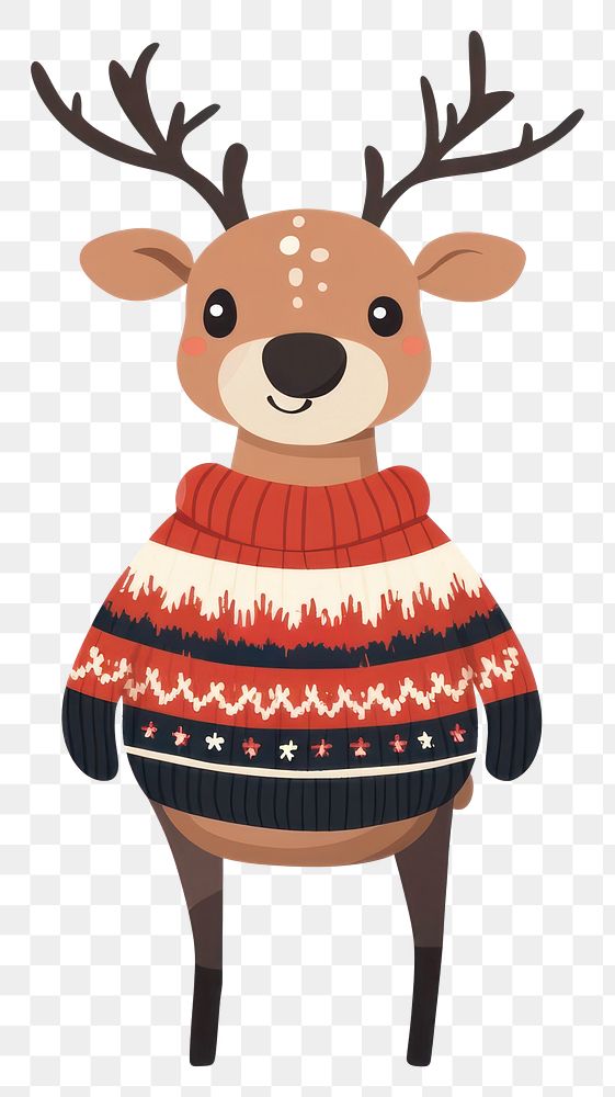 PNG Reindeer wearing sweater illustration christmas cartoon.