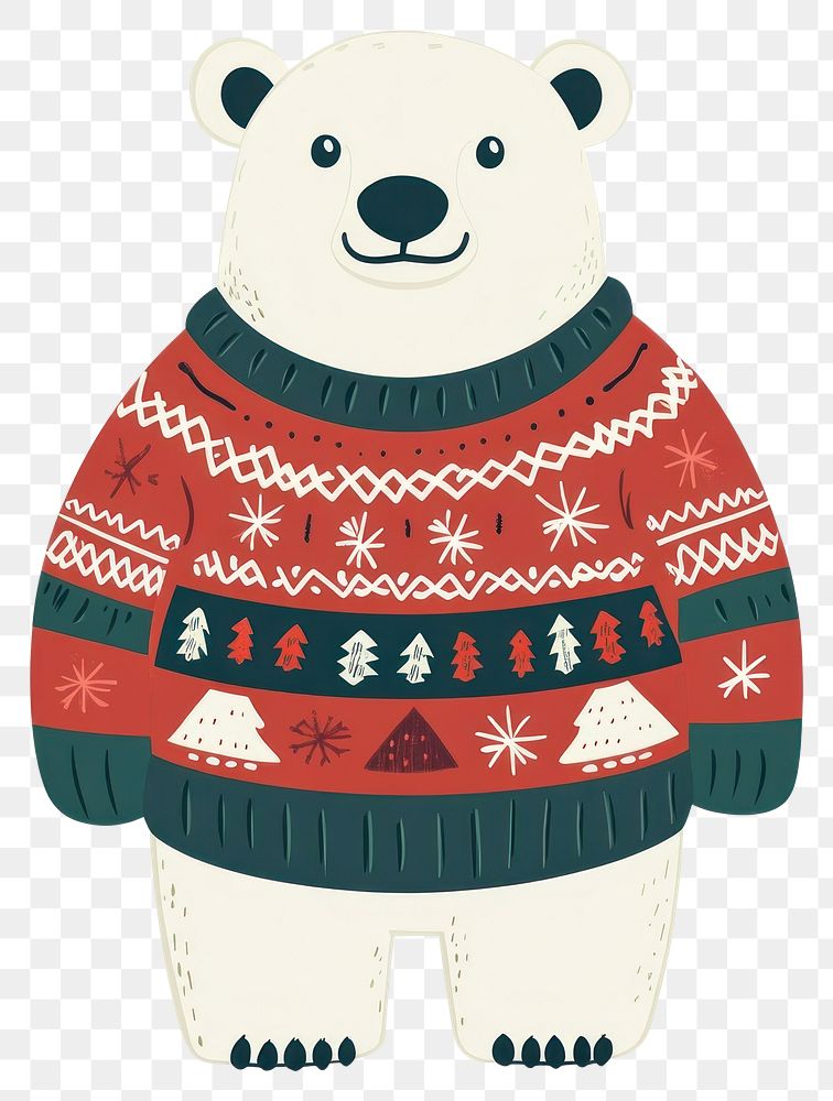 PNG Polar bear wearing sweater illustration christmas winter.