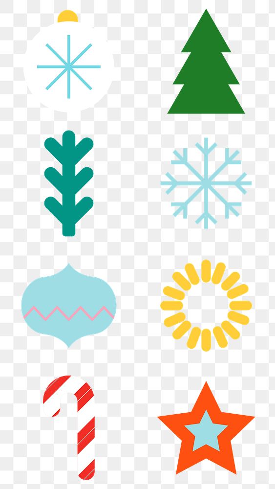 PNG geometric Christmas flat illustration set, transparent background