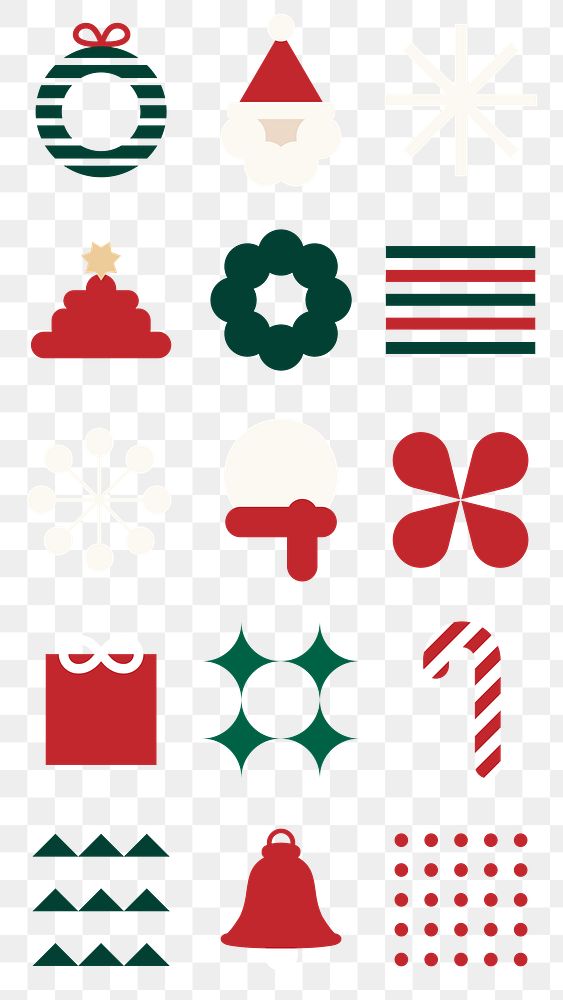 PNG geometric Christmas flat illustration set, transparent background