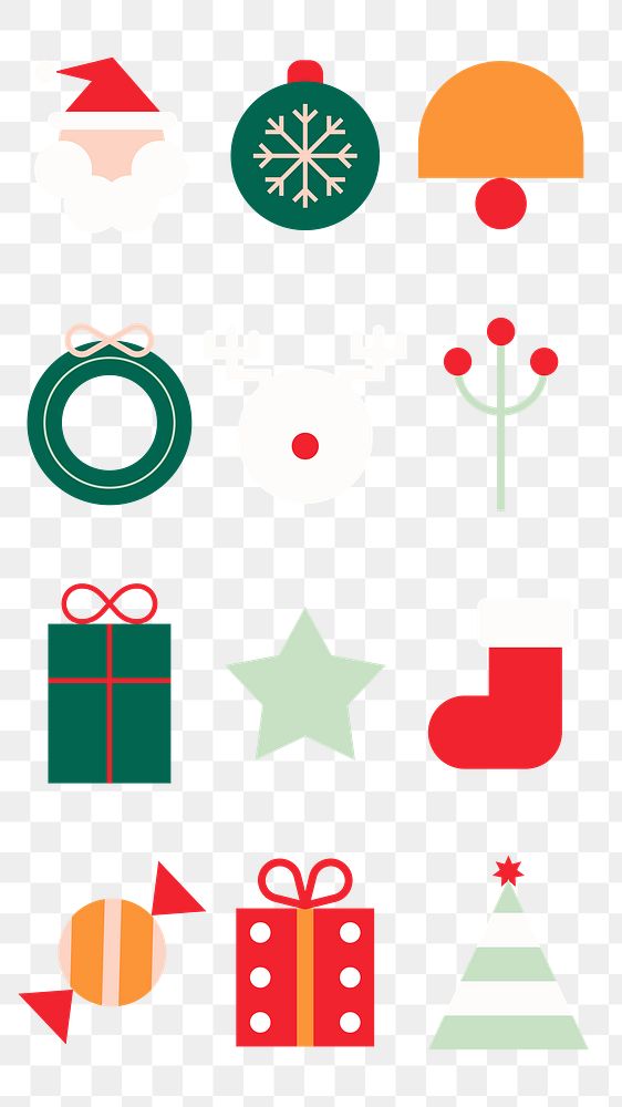 PNG geometric Christmas flat illustration set, transparent background