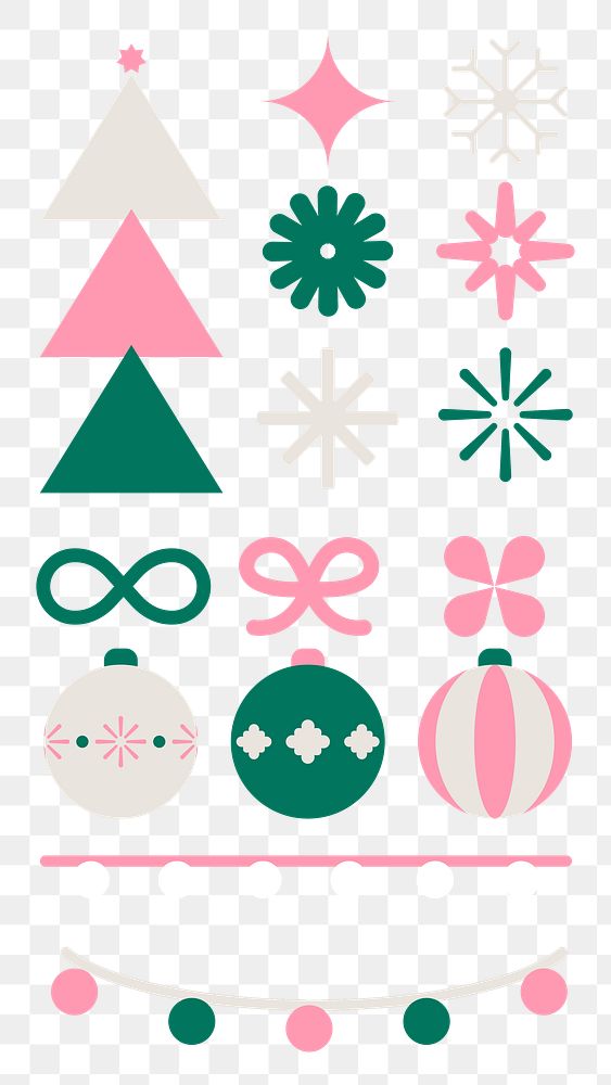 PNG geometric Christmas flat illustration set, transparent background