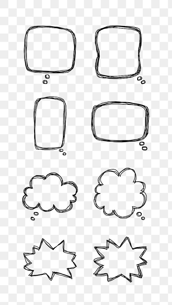 PNG doodle think bubble illustration set, transparent background