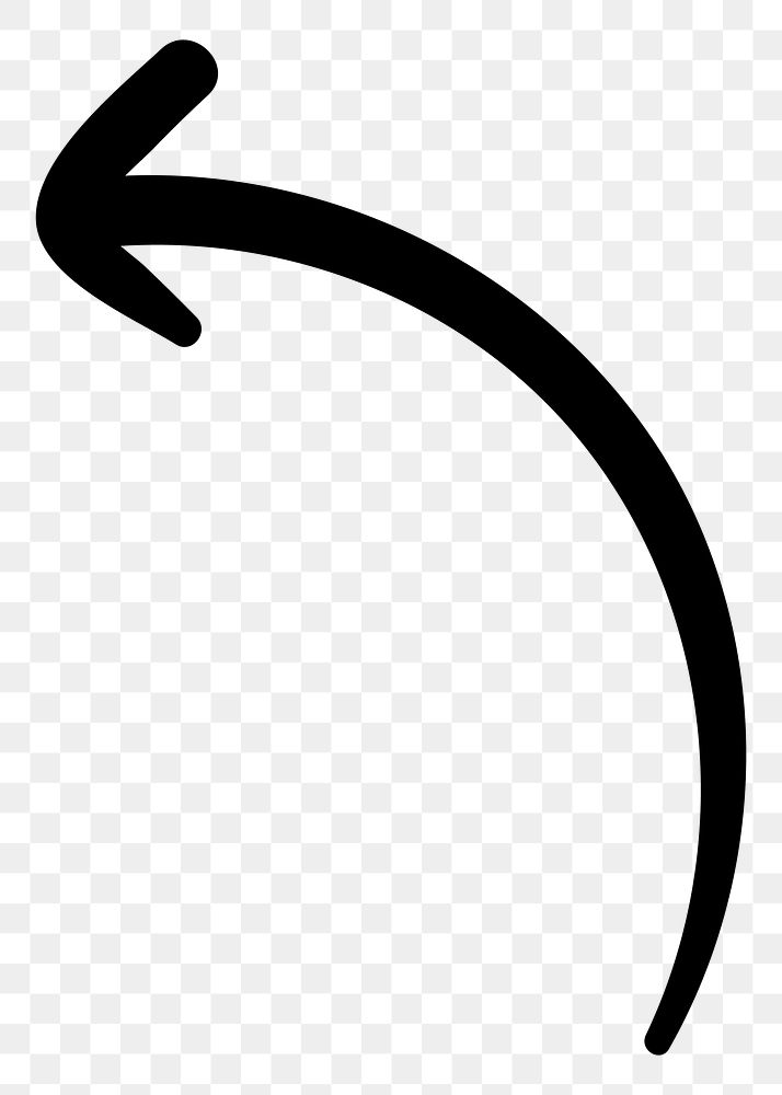 PNG Curved black arrow pointing left, transparent background