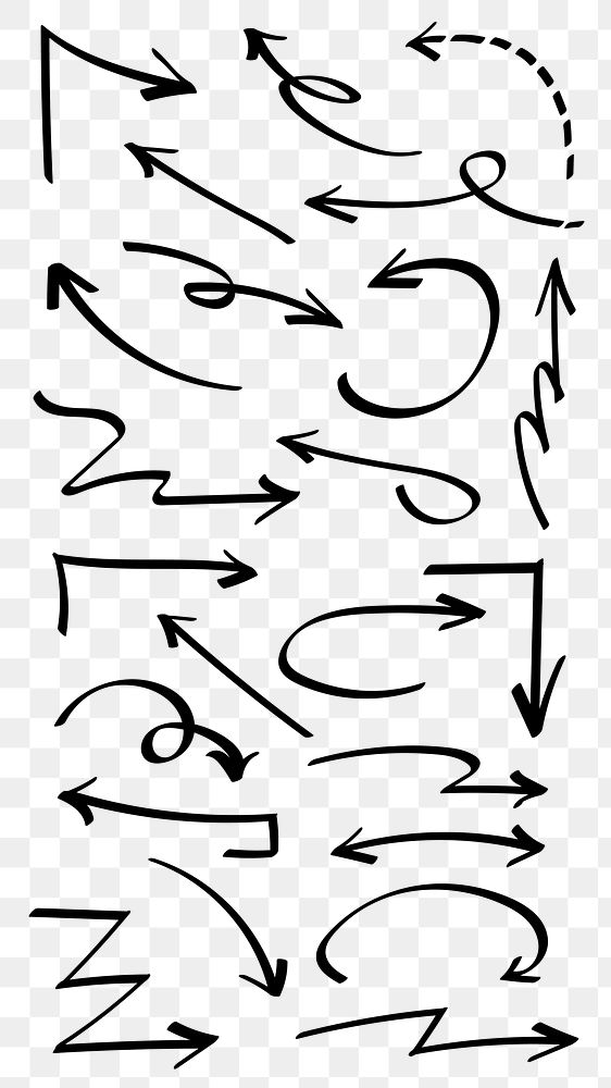 PNG hand-drawn arrow set, transparent background