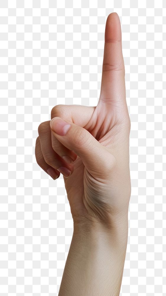 PNG Finger up hand white background gesturing.