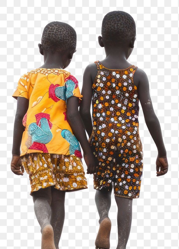 PNG  Smiling African kids walking child togetherness.