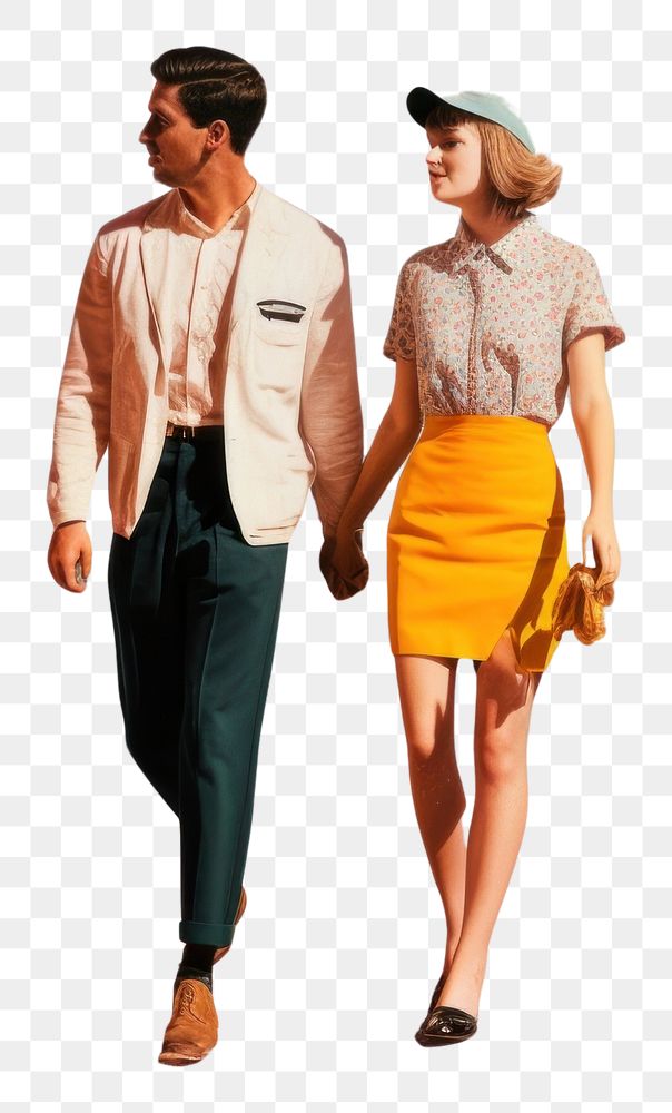 PNG  Collage Retro dreamy of sad couple walking adult fun.