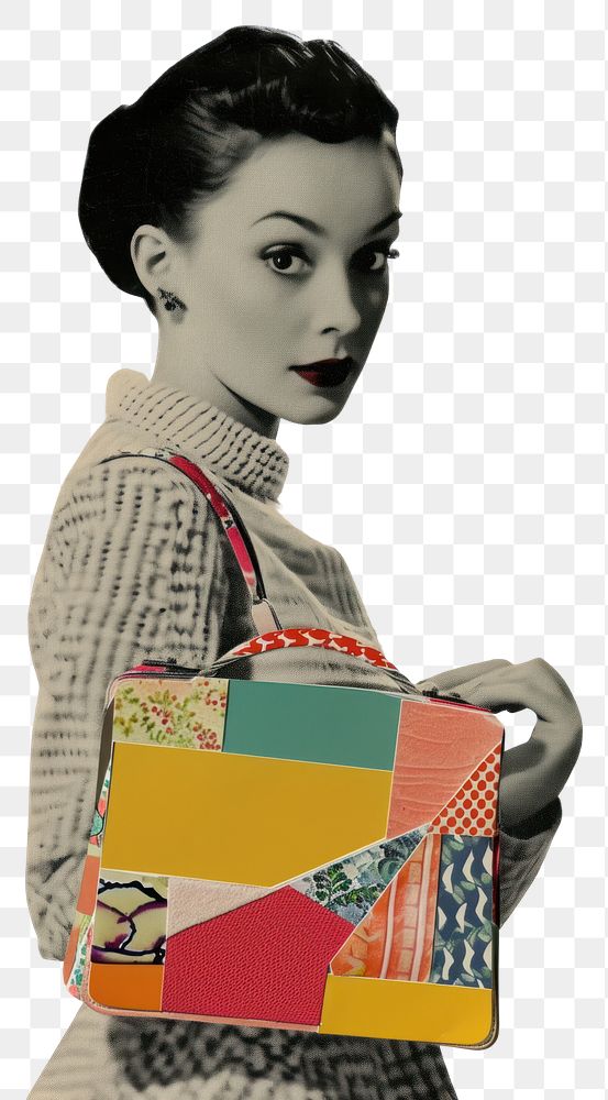PNG  Collage Retro dreamy purse art handbag adult.