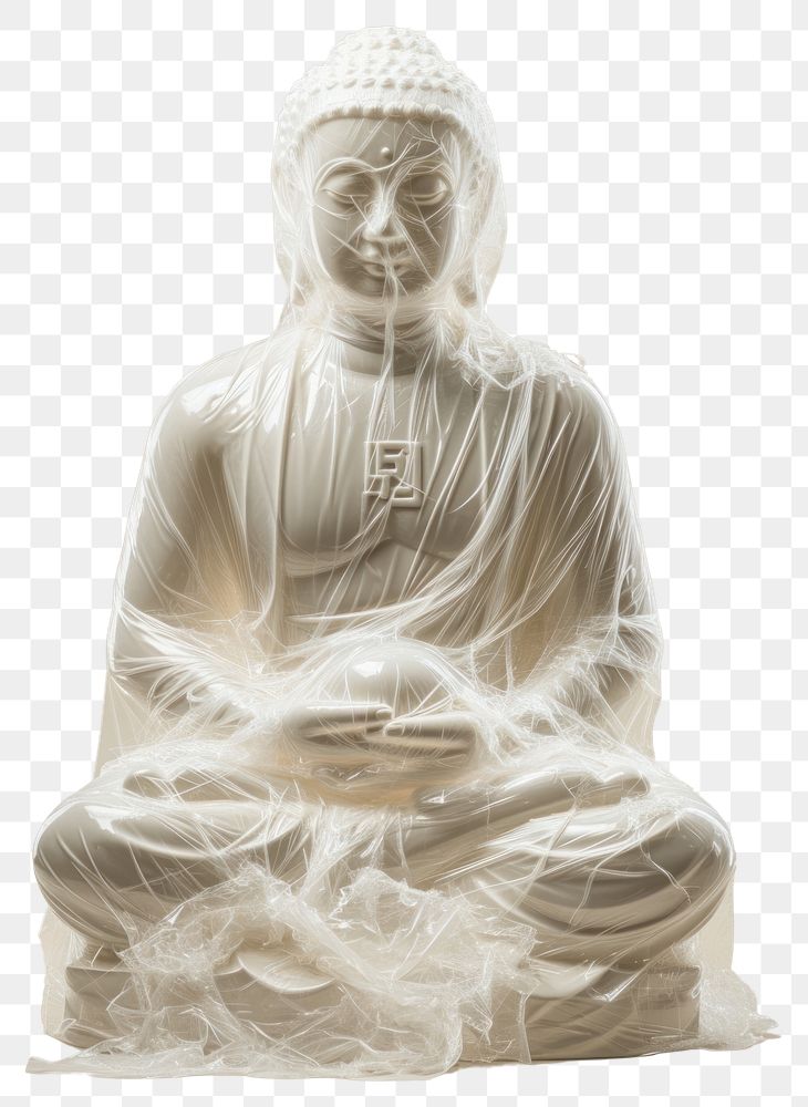 PNG  Plastic wrapping over buddha statue art representation spirituality.