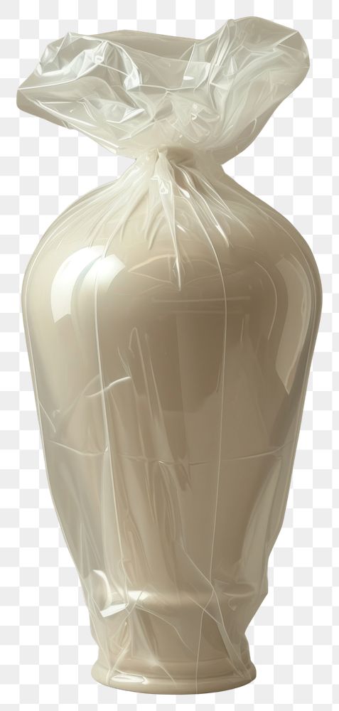 PNG  Plastic wrapping over ceramic vase porcelain white art.
