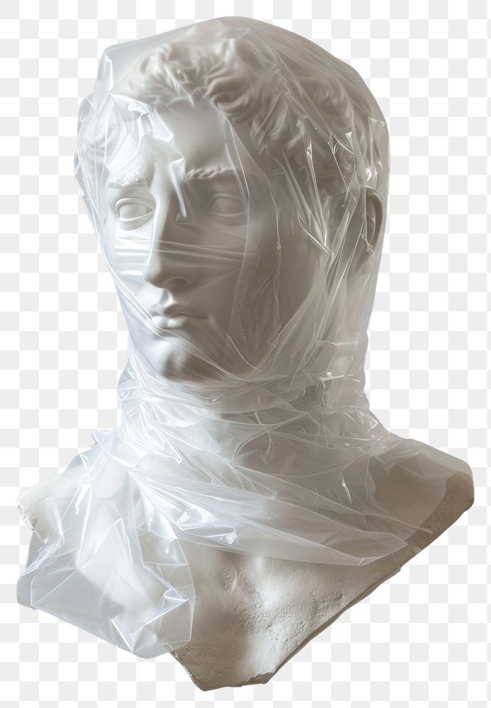 PNG  Plastic wrapping over classical statue white representation creativity.
