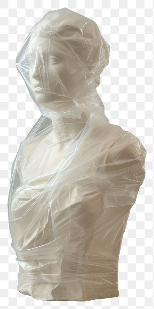 PNG  Plastic wrapping over classical statue adult white creativity.