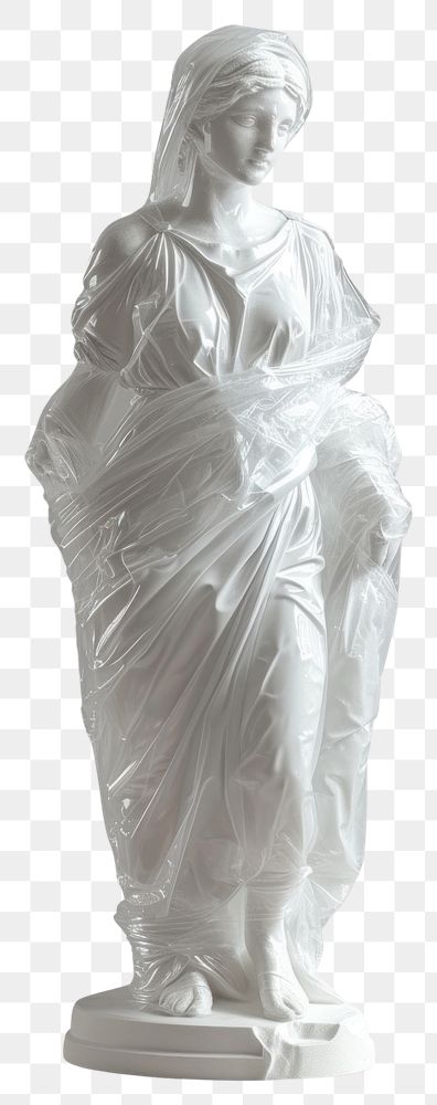 PNG  Plastic wrapping over classical woman statue sculpture figurine white.
