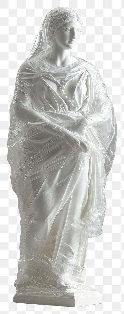 PNG  Plastic wrapping over classical woman statue sculpture white art.